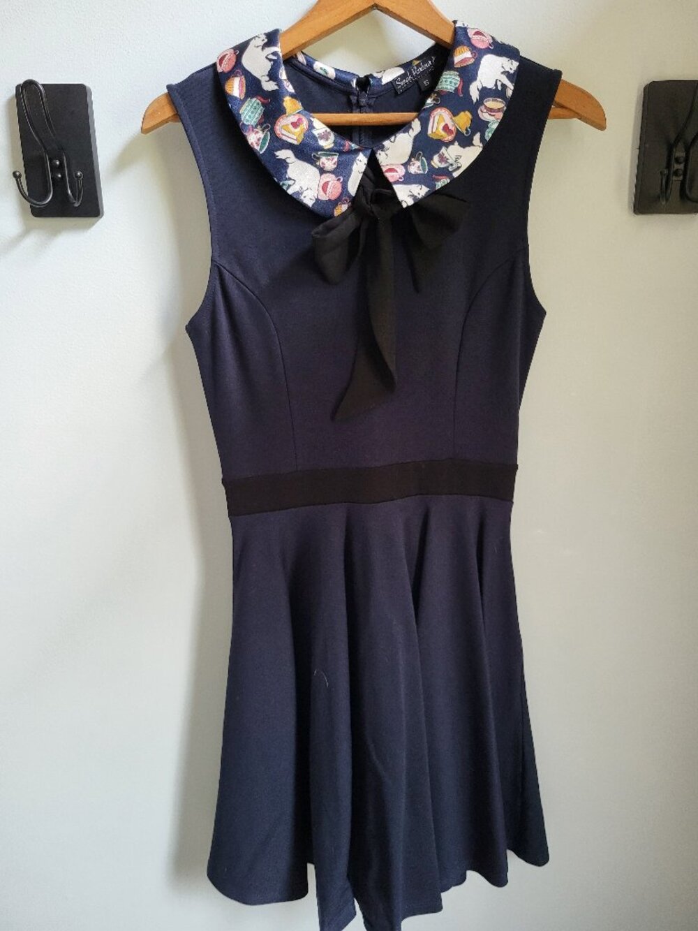 Navy Blue Dress with Cat & Teacup Collar by Smak Parlour – Size Sm